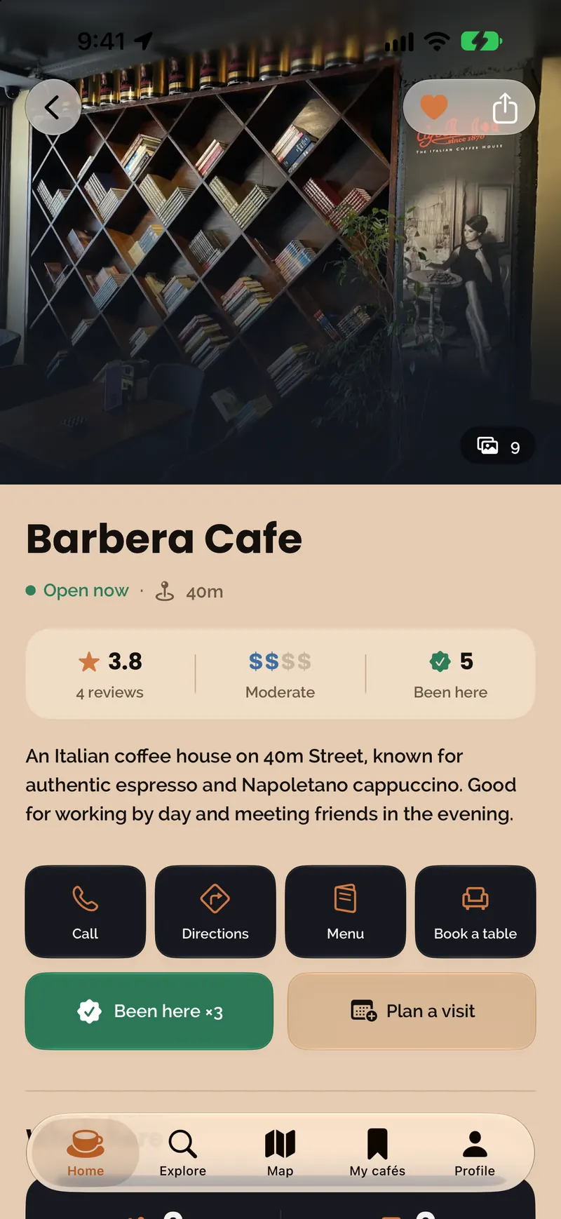 A café’s page