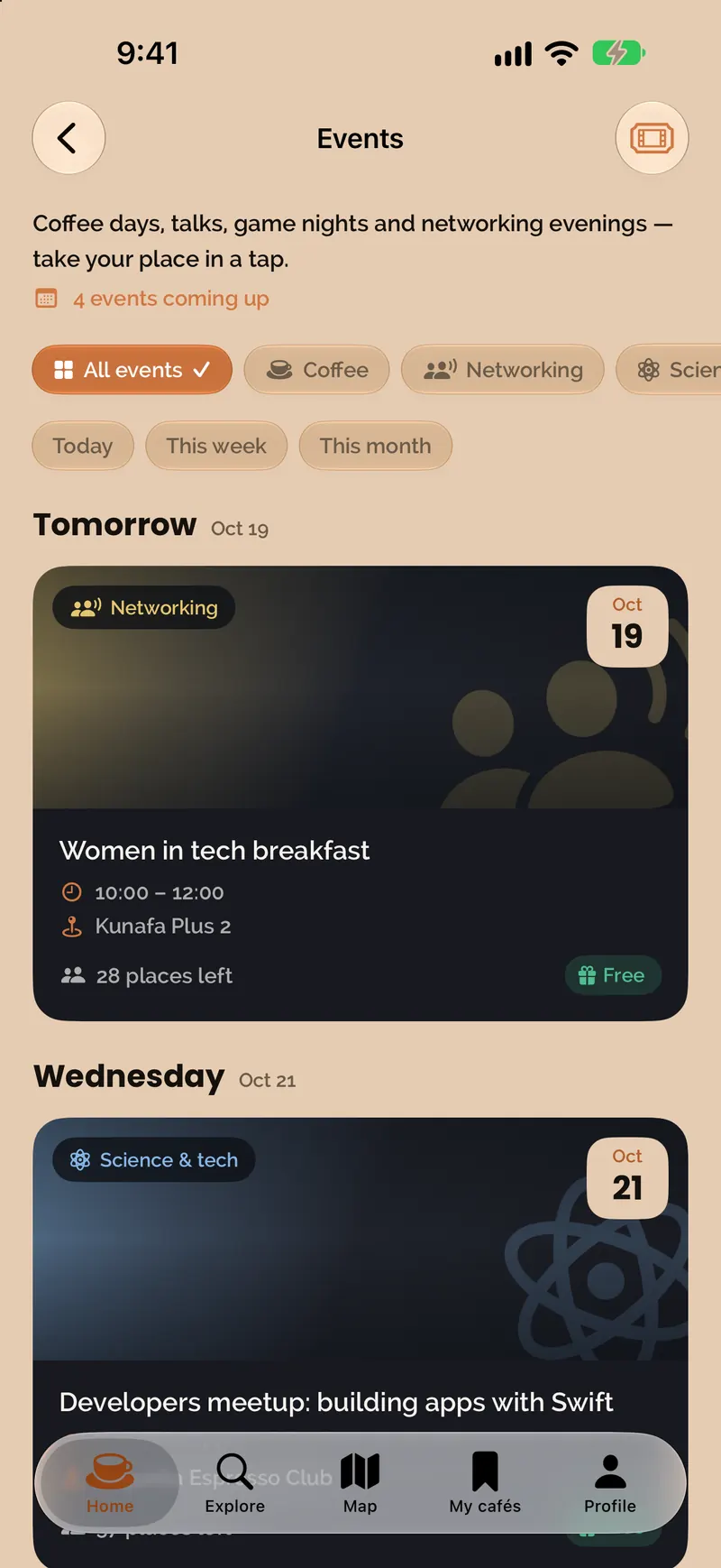 Events at the cafés