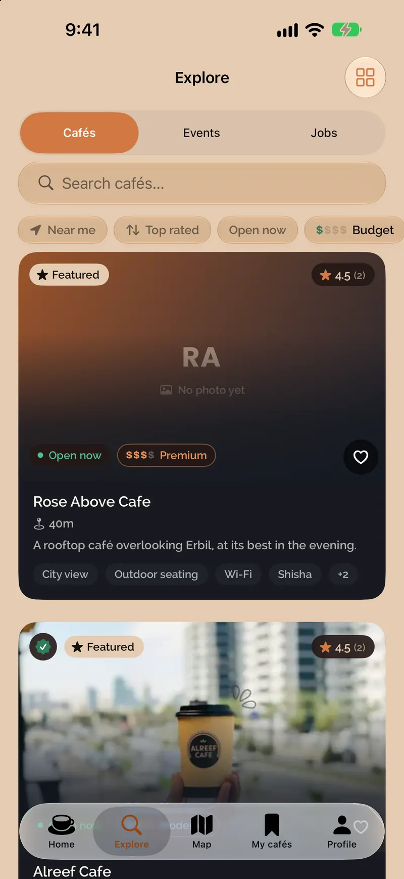 Explore: cafés with filters
